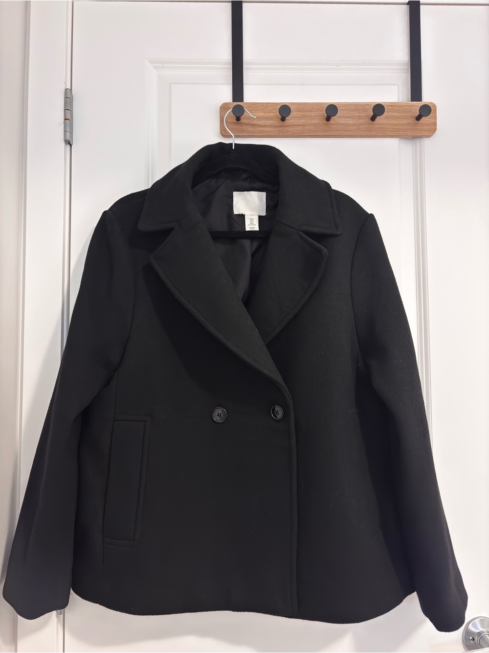 H&M Women’s Black Double-Breasted Wool-Blend Peacoat
